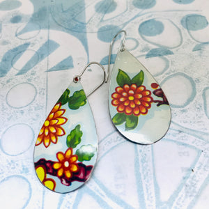 Vintage Bright Blossoms Upcycled Teardrop Tin Earrings