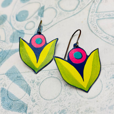 Hot Pink Flowers Upcycled Tin Earrings