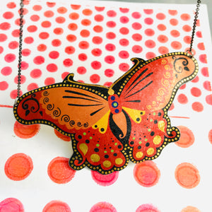 Big Orange Butterfly Upcycled Tin Necklace Tin Anniversary Gift
