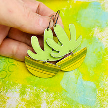 Load image into Gallery viewer, Apple Green Mod Succulents Upcycled Tin Earrings