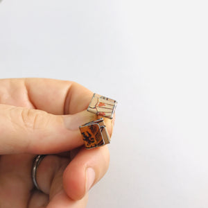 Japanese Kanji Folded Square Upcycled Tin Post Earrings