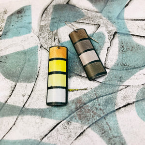 Sketchy Yellows & Grays Squares Rectangle Tin Earrings