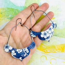 Load image into Gallery viewer, Blue Jean Cherry Blossoms Zero Waste Tin Earrings