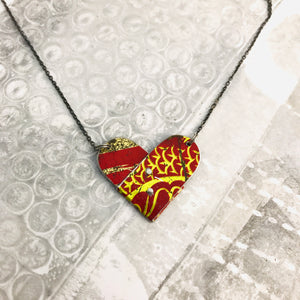 Mixed Deep Reds Folded Heart Reversible Tin Necklace