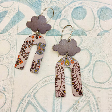 Dusty Lilac Horseshoe & Clouds Tin Earrings