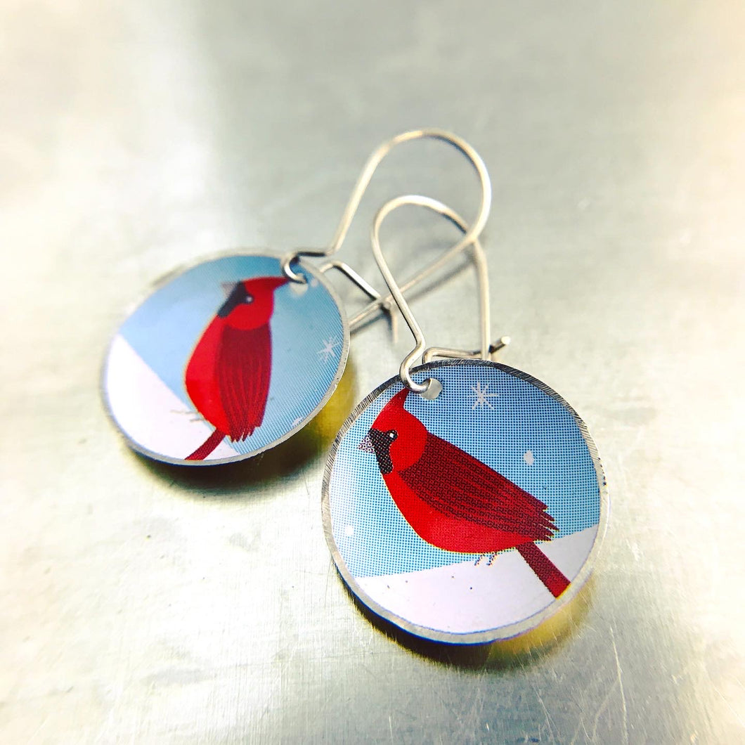Winter Cardinal Upcycled Tiny Dot Earrings