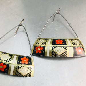 Orange Blossoms Wide Arc Recycled Tin Earrings