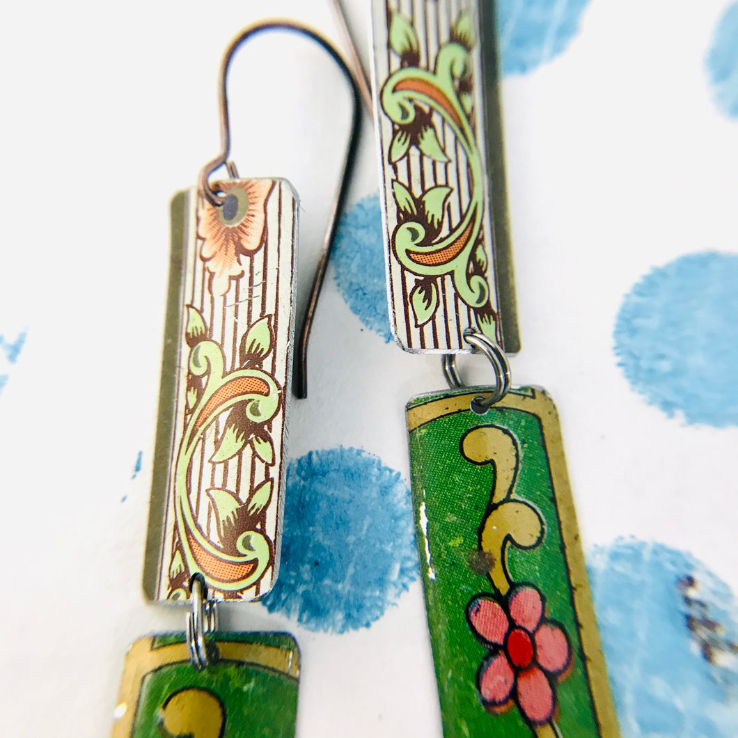 Mixed Vintage Edge Pattern Edge Recycled Tin Earrings