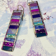 Load image into Gallery viewer, Fenced Mixed Plums II Rectangle Tin Earrings