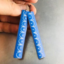 Load image into Gallery viewer, Cornflower and White Bunting Pattern Recycled Tin Earrings