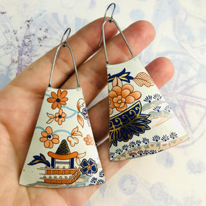 Stylized Springtime Upcycled Tin Long Fans Earrings