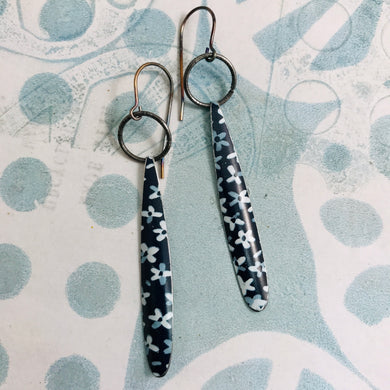 Bedstraw on Blue Long Teardrop Upcycled Tin Earrings