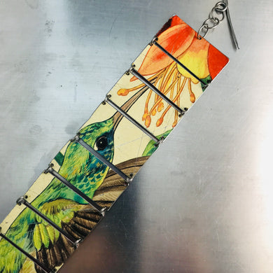 Bright Green Hummingbird Upcycled Tin Bracelet