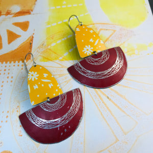 Sunny and Red Spirograph Upcycled Tin Boat Earrings
