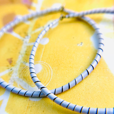 Spiraled Tin Big White Hoop Earrings