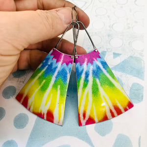 Tie Dyed Upcycled Tin Long Fans Earrings