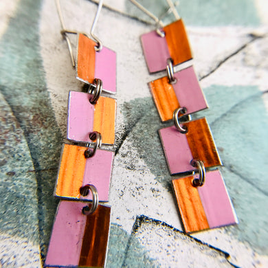 Shimmery Copper & Matte Pink Tiny Squares Tin Earrings