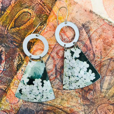 Hydrangeas in Black & White Small Fans Tin Earrings