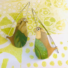Load image into Gallery viewer, Dogwood Blossoms Birds on a Wire Upcycled Tin Earrings
