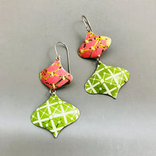 Load image into Gallery viewer, Pink and Green Lattice Rex Ray Zero Waste Tin Earrings