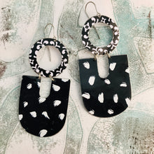 Load image into Gallery viewer, Black and White Confetti Chunky Horseshoes Zero Waste Tin Earrings