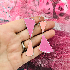 Duo Pinks Narrow Kites Recycled Tin Earrings