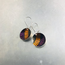 Load image into Gallery viewer, Purple and Orange Voluspa Flower Dot Pattern Upcycled Tiny Basin Earrings 20th Birthday Gift