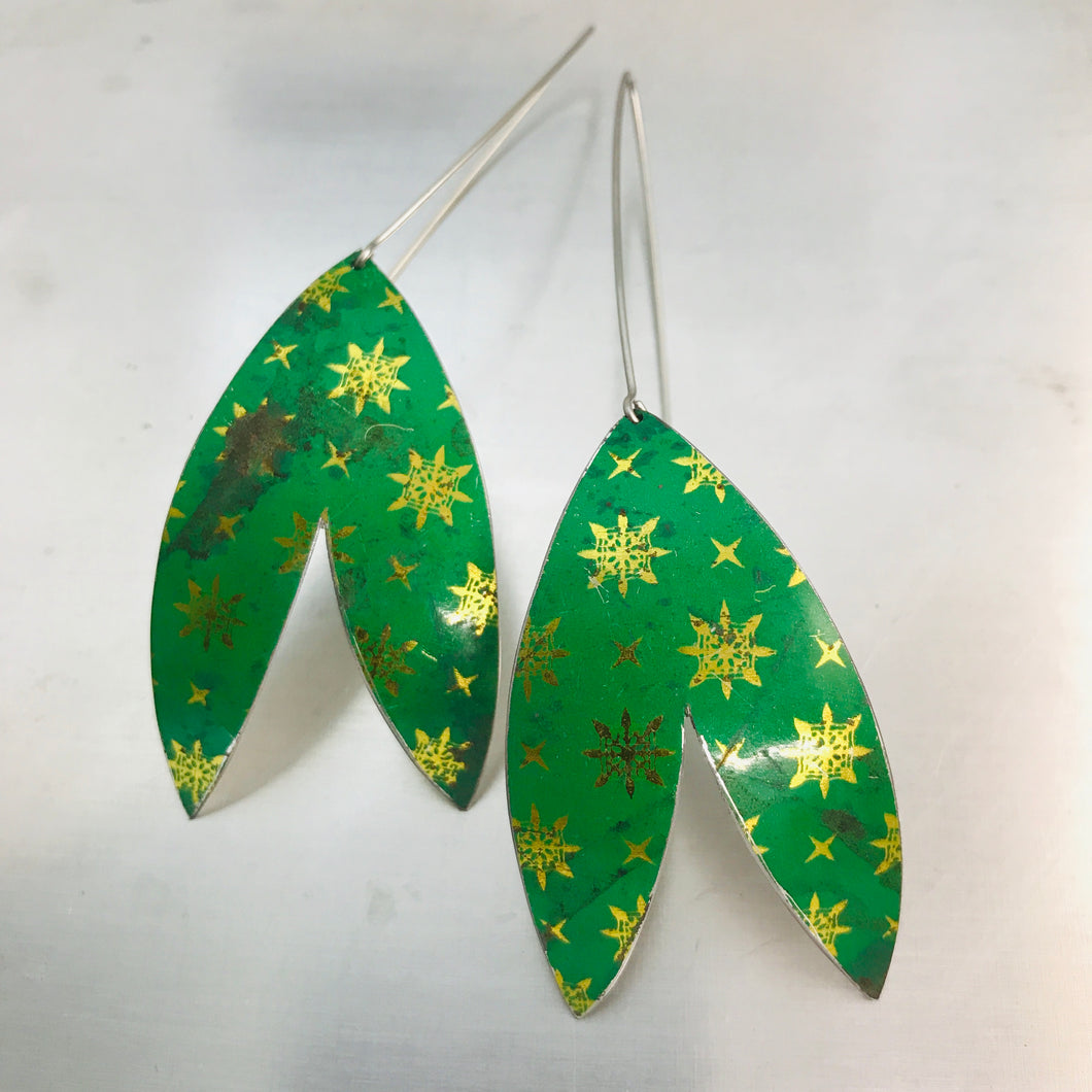 Paris Green Golden Starlets Upcycled Tin Double Leaf Earrings