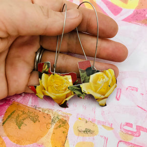 Yellow Rose of Texas Upcycled Tin Earrings