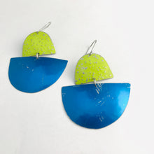 Load image into Gallery viewer, Shimmery Blue &amp; Bright Green Boats Upcycled Tin Earrings