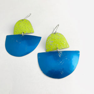 Shimmery Blue & Bright Green Boats Upcycled Tin Earrings