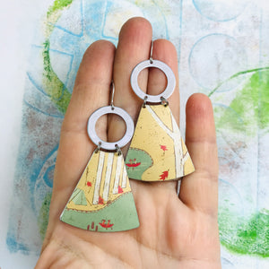 Birch Forest Campground Small Fans Tin Earrings