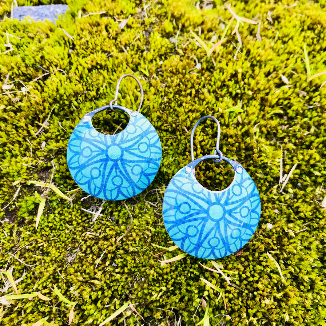 Powdery Blue Mandala Little Circles Upcycled Tin Earrings