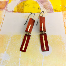 Load image into Gallery viewer, Deep Rich Red &amp; Gold Leaf Recycled Tin Earrings