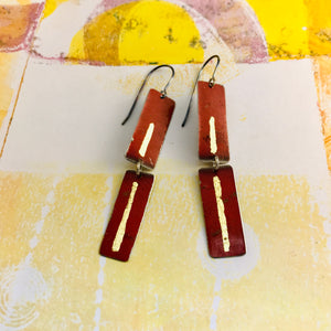 Deep Rich Red & Gold Leaf Recycled Tin Earrings