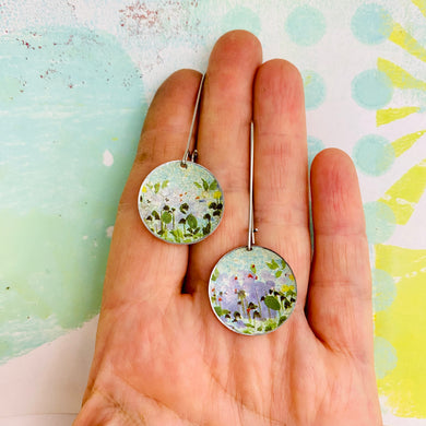 Lavender Flower Field on Pale Aqua Medium Basin Earrings