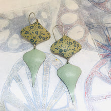 Load image into Gallery viewer, Tiny Slate Blue Flowers &amp; Pale Seafoam Rex Ray Zero Waste Tin Earrings