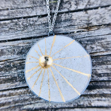 Load image into Gallery viewer, Reversible Sunray and Silver Leaf Leaf Concrete &amp; Tin Necklace