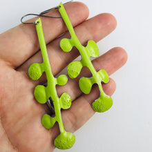 Load image into Gallery viewer, Chartreuse Matisse Botanicals Upcyled Tin Earrings by Christine Terrell for adaptive reuse jewelry