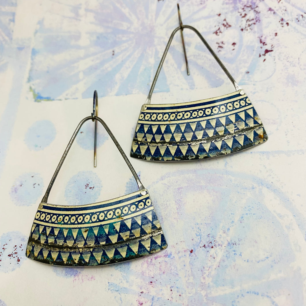 Delft Blue Geometric Edge Upcycled Tin Earrings