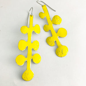 Bright Yellow Matisse Leaves Upcyled Tin Earrings by Christine Terrell for adaptive reuse jewelry