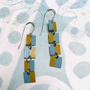 Yellow Ochre & Slate Tiny Squares Tin Earrings