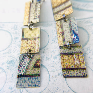 Mixed Islamic Patterns Upcycled Rectangles Tin Earrings