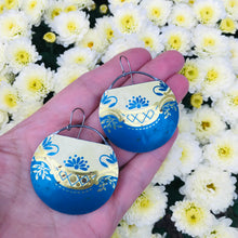 Load image into Gallery viewer, Shimmery Blue &amp; Butter Upcycled Circle Earrings