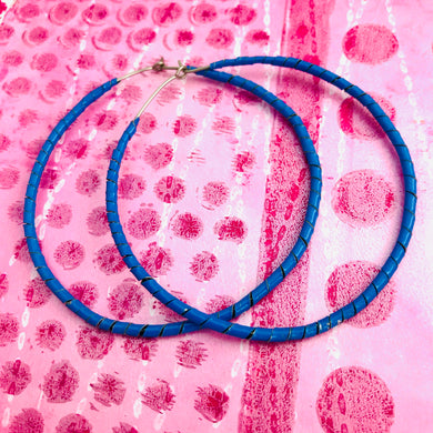 True Blue Spiraled Tin Big Hoop Earrings