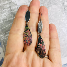 Load image into Gallery viewer, Hydrangeas in Black Upcycled Teardrop Tin Earrings