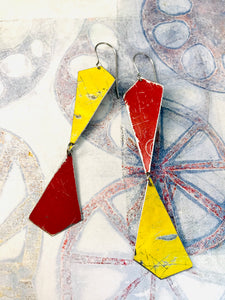 Goldfinch and Cardinal Narrow Kites Recycled Tin Earrings