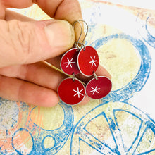 Load image into Gallery viewer, White Asterisks on Red Circles Tin Earrings