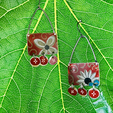 Vintage Red Rectdangles Upcycled Tin Earrings