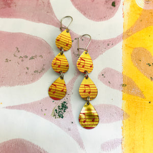 Musical Notes Tri-Teardrop Upcycled Tin Earrings